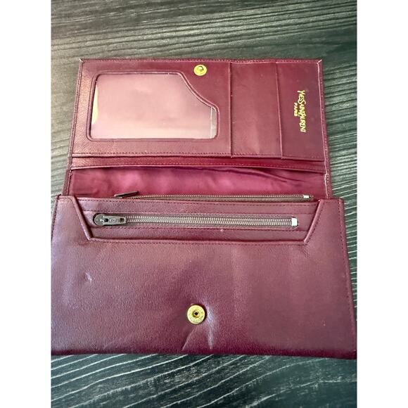 Vintage Yves Saunt Laurent Deep Burgundy Leather Envelope Wallet with Snap - Picture 7 of 10